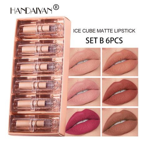 HANDAIYAN Makeup Crystal Square Tube Lipstick Small Ice Cube Matte Matte Lipstick Set 6 Pack - V.I.P Digital Presence