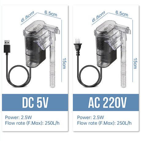 New USB - powered hanging aquarium filter, 2.5W, 250L/H. Ideal for aquariums under 30cm. Mini size. - V.I.P Digital Presence