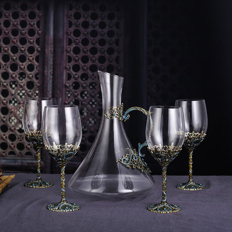 Enamel lead-free red wine cup crystal glass high footed cup decanter set - V.I.P Digital Presence
