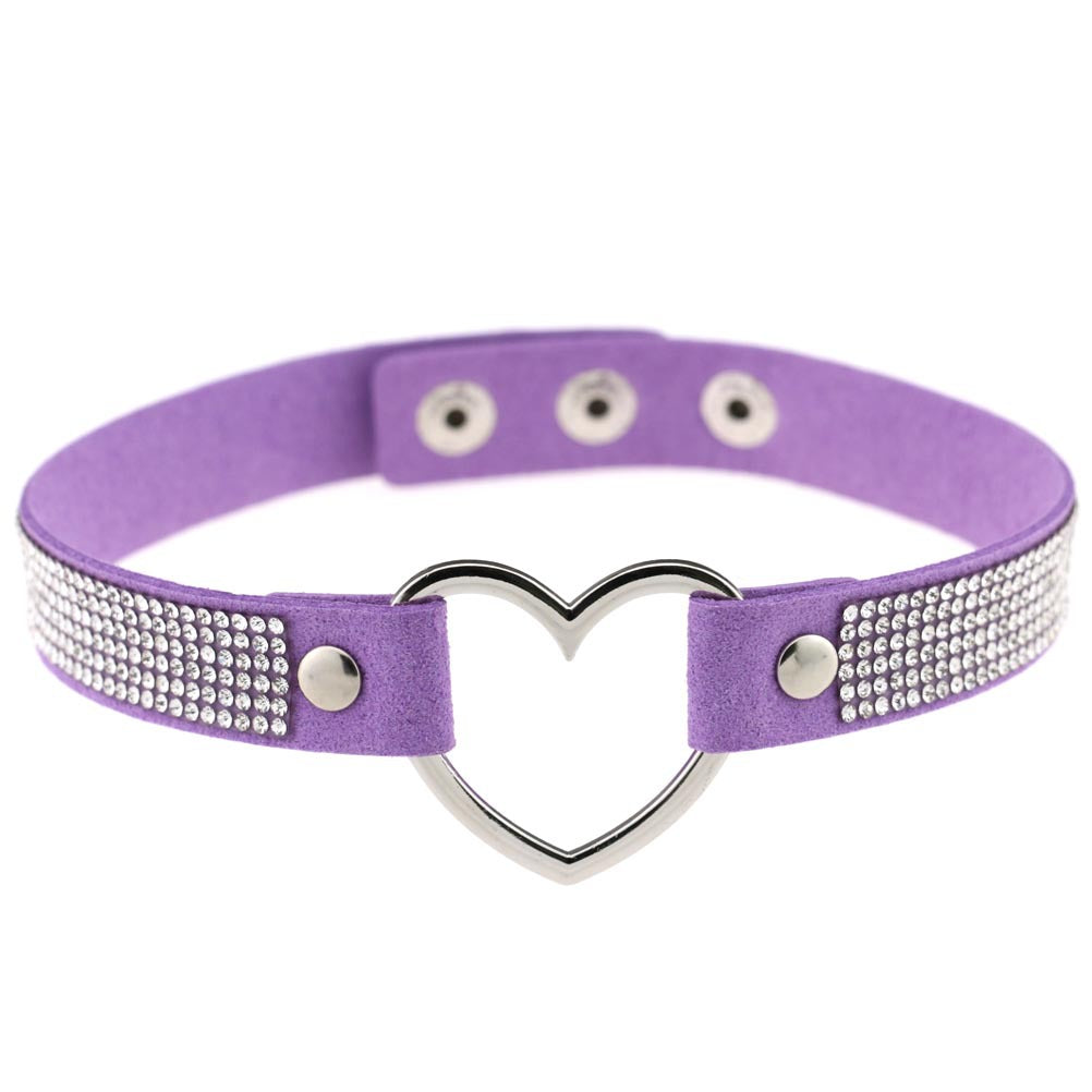 Japan's Harajuku Soft Girl Black Rhinestone Peach Heart Love-Shaped Collar Women's Neck Strap Collarbone Necklace Short - V.I.P Digital Presence