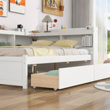 Full Bed with L-shaped Bookcases, Drawers ,White - V.I.P Digital Presence
