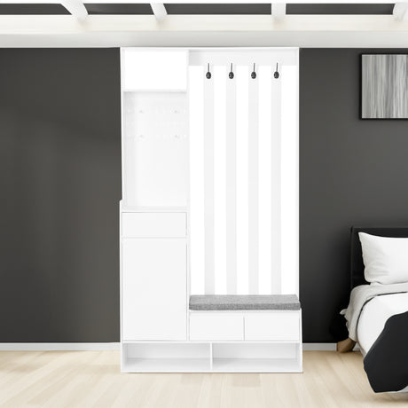 39.3'W70.8'H multifunctional corridor shoe cabinet with soft padded nail board and white clothes hanger with entrance hook - V.I.P Digital Presence