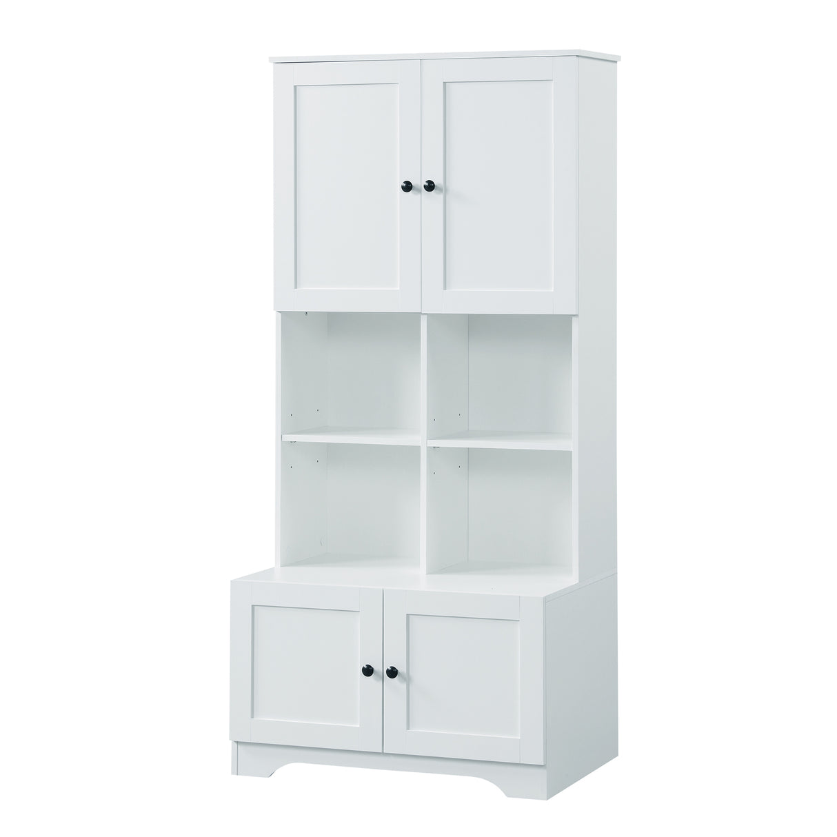 Bathroom storage cabinet, 4-door independent cabinet, adjustable shelf, open multi-layer shelf, white - V.I.P Digital Presence