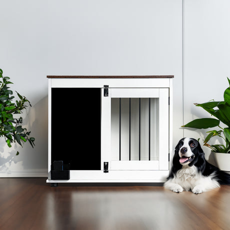 Doodle dog cage,kennel with 2 doors, dog crate interior furniture, heavy duty wooden dog cage for medium and small dogs, white - V.I.P Digital Presence