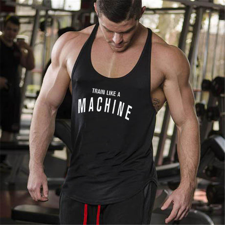 Bodybuilding and fitness vest printed with fine straps deep digging weightlifting pure cotton vest training suit - V.I.P Digital Presence