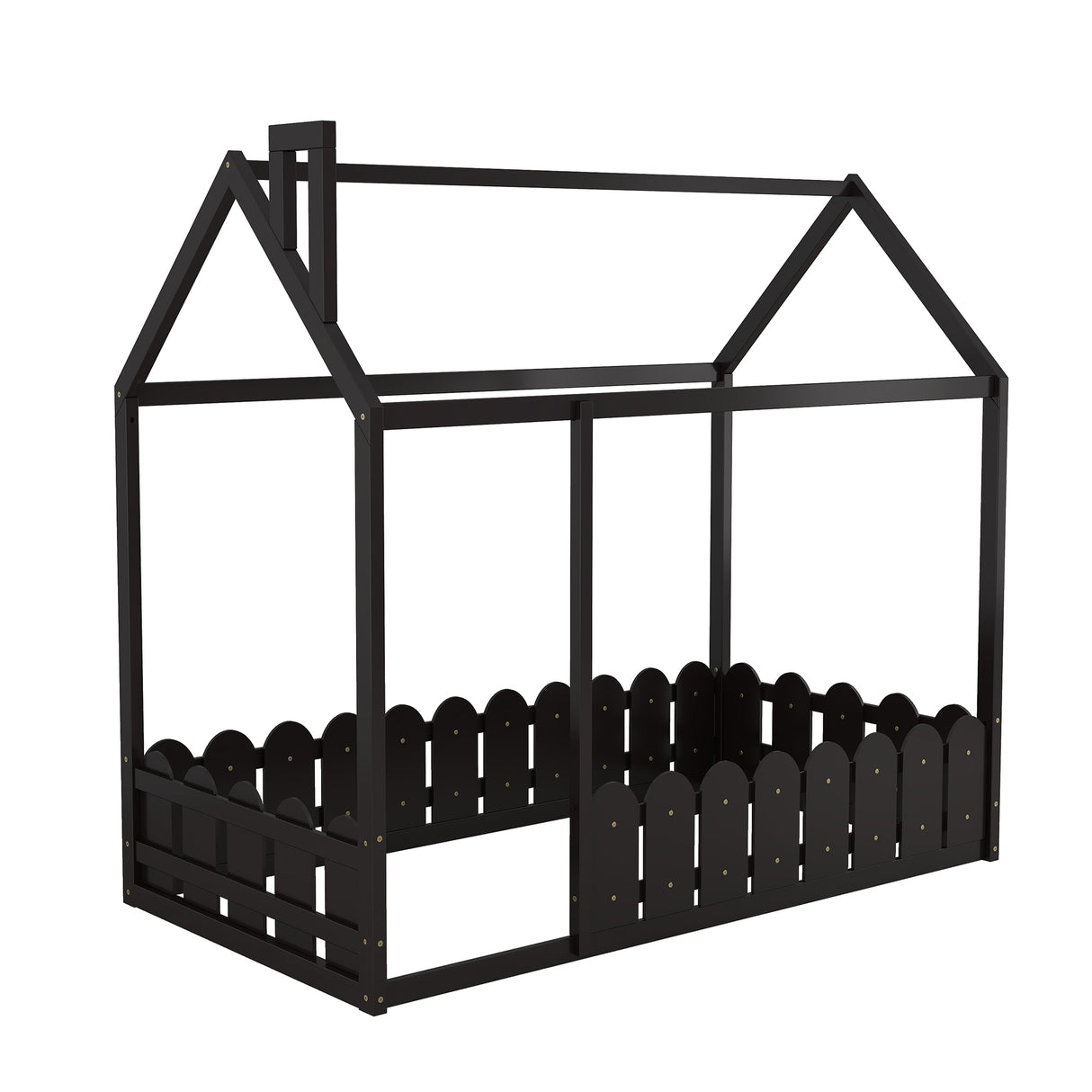 {Slats are not included}Twin Size Wood Bed House Bed Frame with Fence for KidsTeens Girls Boys