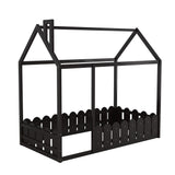 {Slats are not included}Twin Size Wood Bed House Bed Frame with Fence for KidsTeens Girls Boys