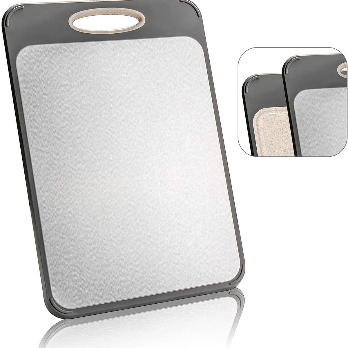Double-Sided Cutting Board 2-in-1 304 Stainless Steel And PP Chopping Board For Fruit Vegetables Meat Kitchen Cutting Board - V.I.P Digital Presence