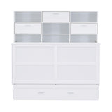 ueen Size Murphy Bed with Bookcase, Bedside Shelves and a Big Drawer, White