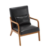 COOLMORE modern style chair, solid wood cushion lounge armchair with a pillow (black PU) - V.I.P Digital Presence