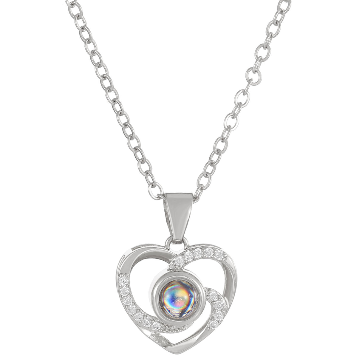 Diamond studded heart-shaped projection necklace in 100 languages. I love you, heart-shaped pendant, couple necklace - V.I.P Digital Presence