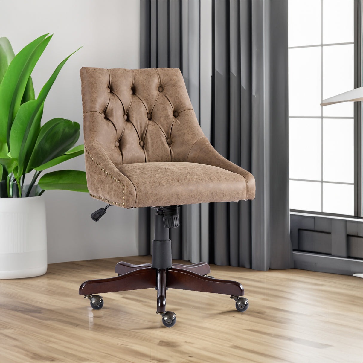 Medieval retro style sheepskin patterned home office chair with lifting, rotating, and tilting functions, brown - V.I.P Digital Presence
