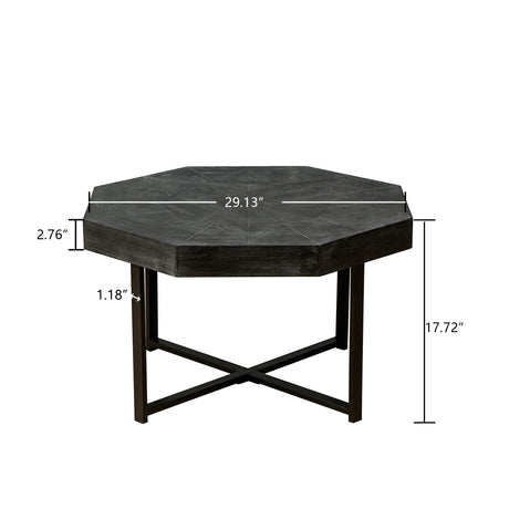 Wooden octagonal retro patchwork craft 30 inch wooden tabletop cross metal leg coffee table (Antique Black) - V.I.P Digital Presence