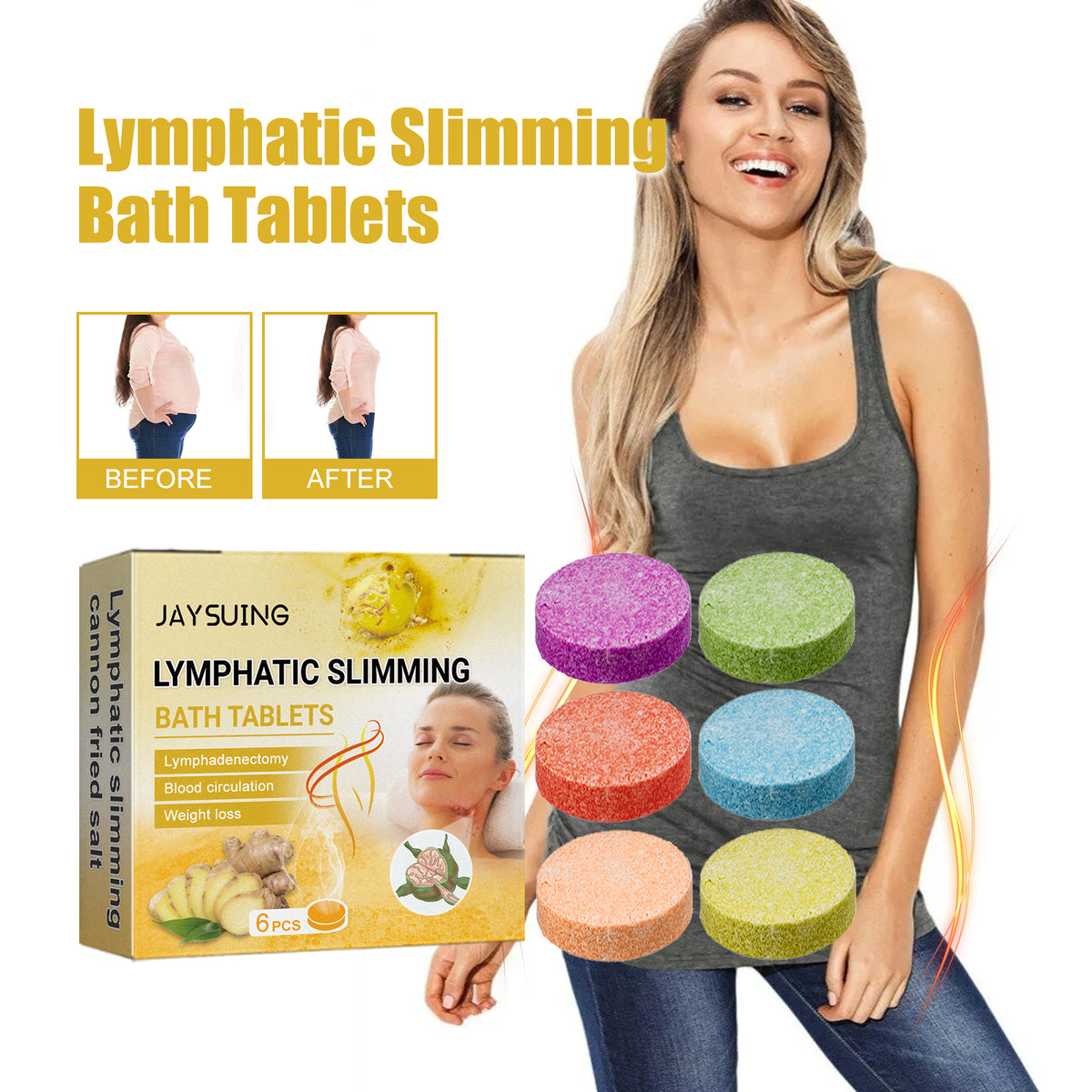 Lymphatic Body Shaping Bath Tablet, Firming Slimming Repair Lymphatic Swelling Clean Body Skin Bath Tablet