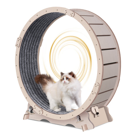 Cat Exercise Wheel for Indoor Cats, Cat Running Wheel with Carpeted Runway, 41" Natural Wood Color - V.I.P Digital Presence