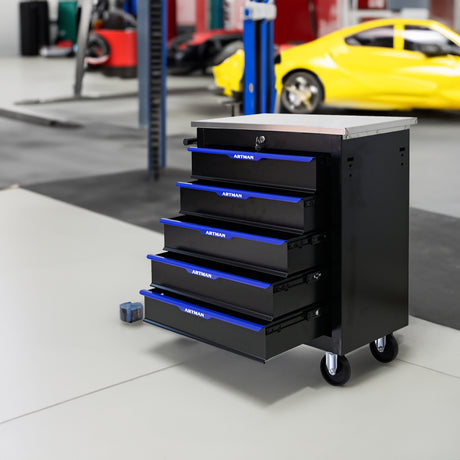 5 DRAWERS MULTIFUNCTIONAL TOOL CART WITH WHEELS-BLACK+BLUE - V.I.P Digital Presence