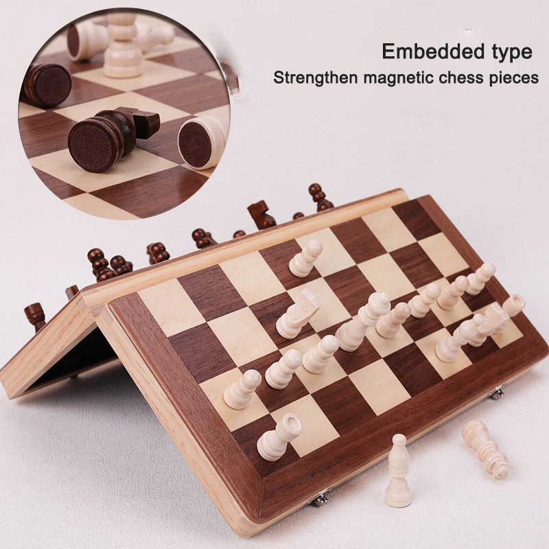 Ajedrez magnético plegable de madera maciza, juego de ajedrez de doble reina, juego de mesa para adultos, rompecabezas para niños, juguete