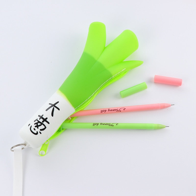 Creative Green Onion Banana Pencil Bag Silicone Pencil Case Student Stationery Storage Coin Purse - V.I.P Digital Presence