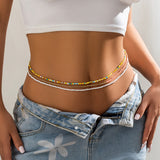 Summer beach rice bead double-layer waist chain waist chain ethnic style elastic bead waist accessory - V.I.P Digital Presence