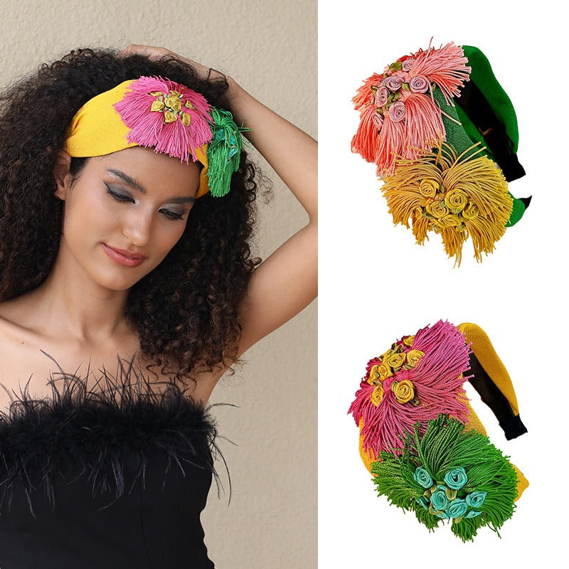 Handmade fabric flower wide exaggerated headband headwear - V.I.P Digital Presence