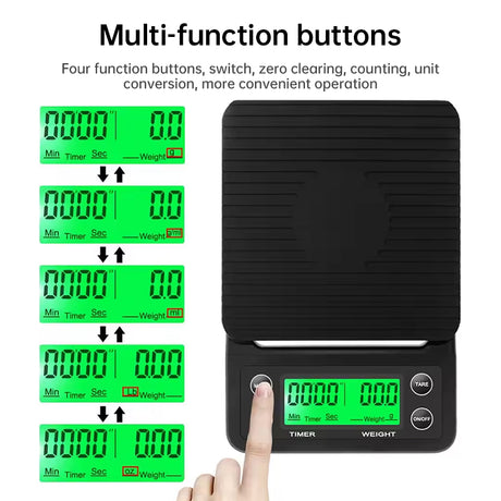 Digital kitchen coffee scale with timer, high - precision LCD, 5kg/0.1g - V.I.P Digital Presence