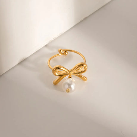 Stainless Steel Pearl Bow Ring - V.I.P Digital Presence