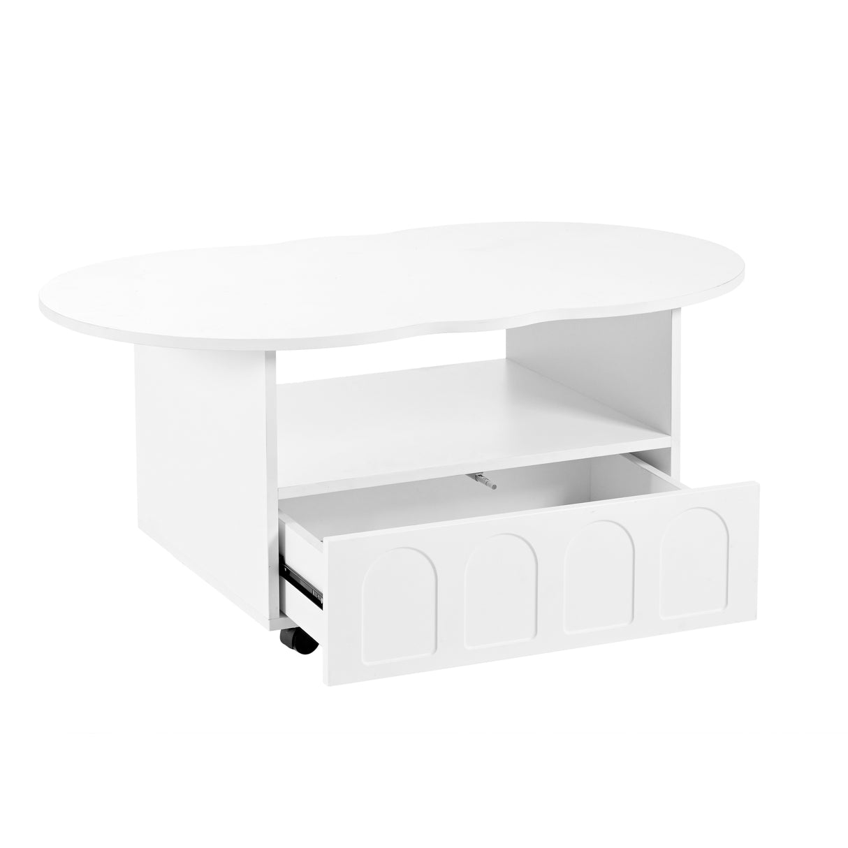 ON-TRANS flexible cream style coffee table with 2 brake wheels, drawers, large storage space, white, 39.37 '' x 23.6 '' - V.I.P Digital Presence