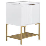 24" Bathroom Vanity with Sink, Bathroom Vanity Cabinet with Two Doors and Gold Metal Frame, Open Storage Shelf, White - V.I.P Digital Presence