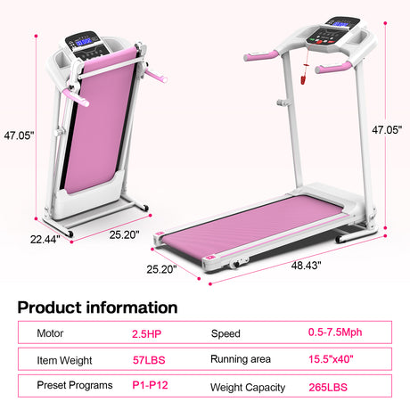 Foldable Treadmill 2.5HP Electric Folding Treadmill Running Walking Machine for Home Gym, Max 265 LBS Weight Capacity - V.I.P Digital Presence