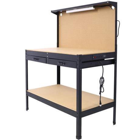 Steel Workbench Tool Storage Work Bench Workshop Tools Table W/Drawer and Peg Board ,4xAC outlets 2xUSB Ports - V.I.P Digital Presence