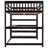 Full Size Loft Bed with Storage Shelves and Under-bed Desk  Espresso