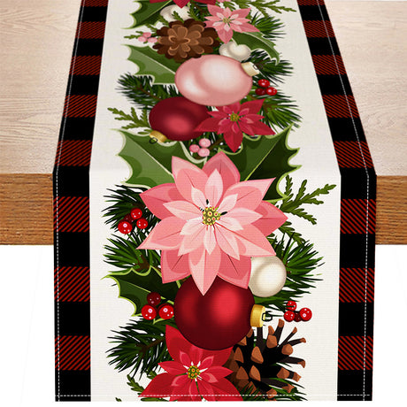 Christmas plaid linen table flag floral ball printed tablecloth entrance small tablecloth living room counter decoration tea flag - V.I.P Digital Presence