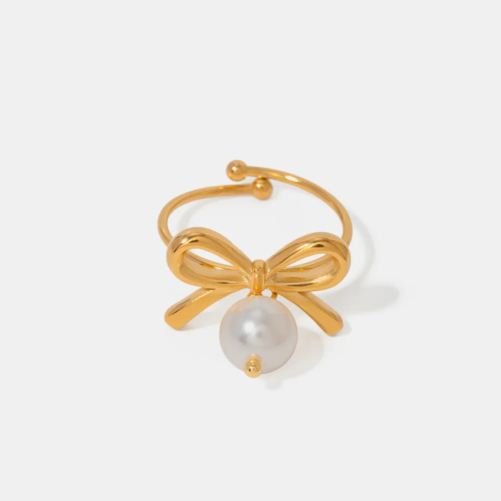 Stainless Steel Pearl Bow Ring - V.I.P Digital Presence