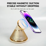 Conical adjustable magnetic wireless charger with night light suitable for iPhone 15W wireless charging bracket
