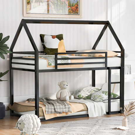 Twin over Twin House Bunk Bed with Built-in Ladder,Black - V.I.P Digital Presence