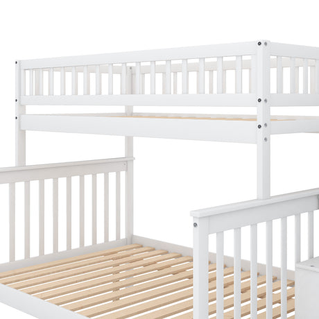 Twin over Full Bunk Bed with Trundle and Staircase White - V.I.P Digital Presence