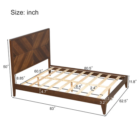 Mid-Century Modern Platform Bed Wood Slat Support with No Box Spring Needed,Queen, Walnut - V.I.P Digital Presence
