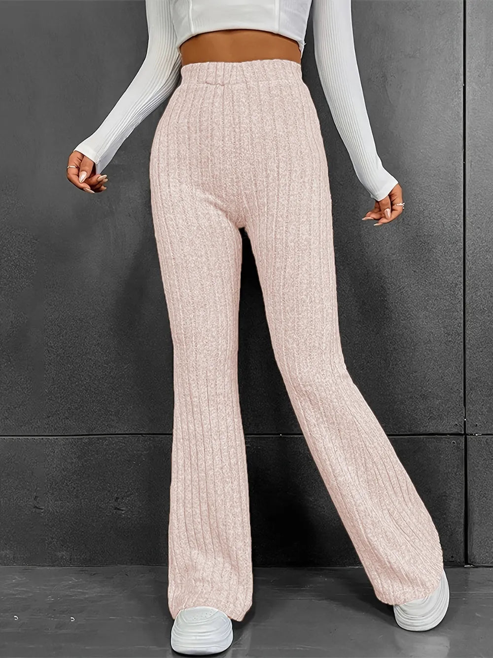 Fashionable and casual solid color micro flared high waisted pants for women - V.I.P Digital Presence