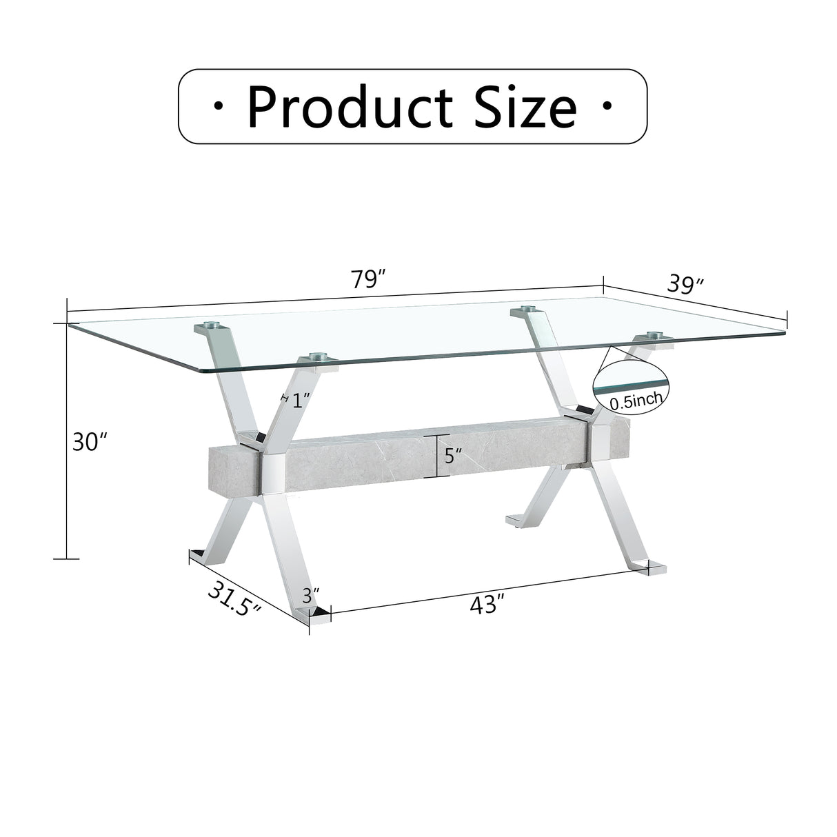 Dining table Modern tempered glass dining table 79 ''x39''x30 '' 1105 - V.I.P Digital Presence