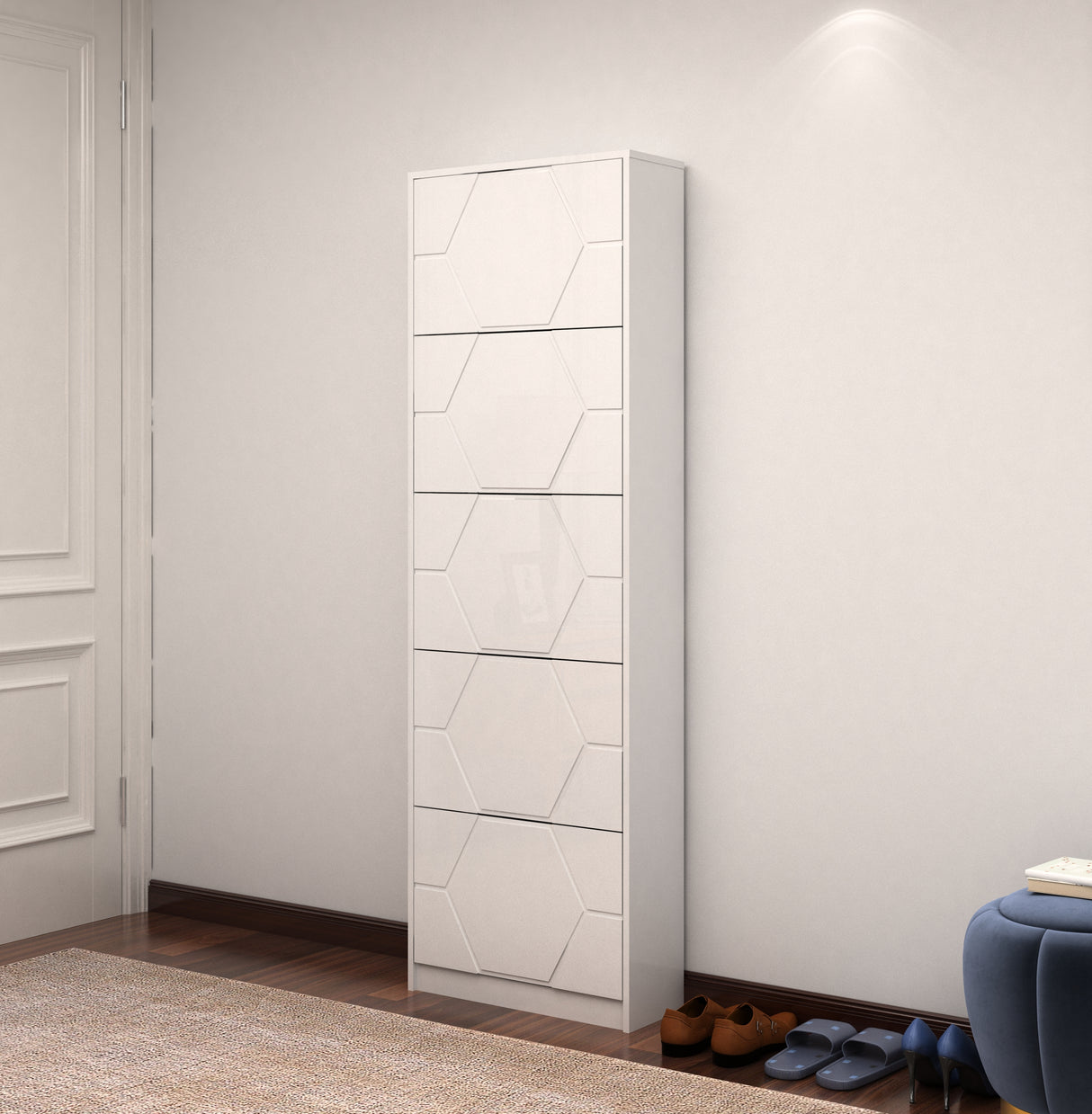 Shoe Storage Cabinet for Entryway, 5 Tiers Shoe Organizer with Carved Panels, Carving Shoe Closet,Vertical Shoe Cabinet - V.I.P Digital Presence