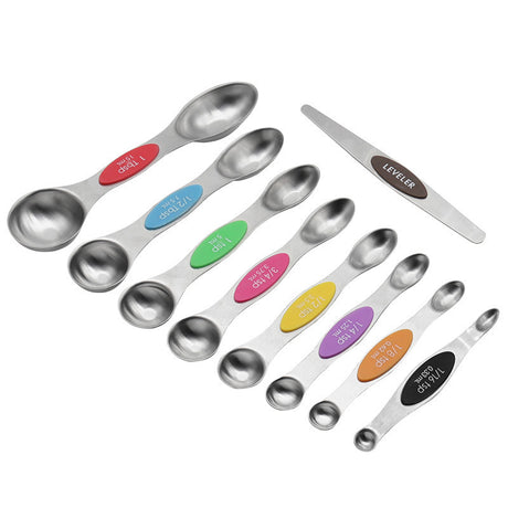Stainless steel double headed magnetic suction spoon 8-piece set 9-piece set baking tool scale spoon set kitchen seasoning spoon - V.I.P Digital Presence