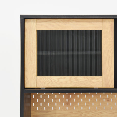 59 "H buffet side cabinet with storage door and power outlet, coffee bar cabinet with wine rack, black and natural colors - V.I.P Digital Presence