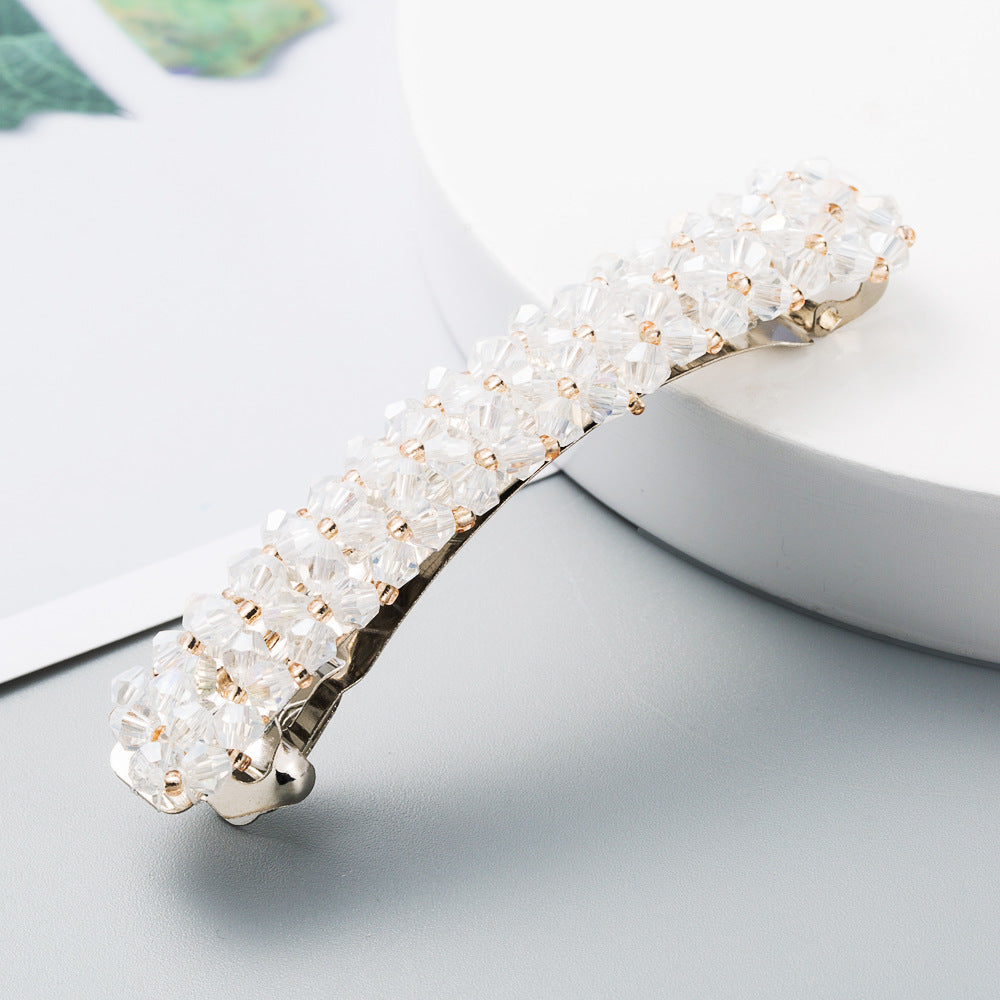 Korean Style Retro Crystal Beaded Hair Clip Simple Wild One Word Clip Female Side Clip Spring Clip Korean Hair Accessories - V.I.P Digital Presence