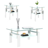 Set of 2, Modern Tempered Glass Tea Table Coffee Table End Table, Square Table for Living Room, Transparent/White - V.I.P Digital Presence