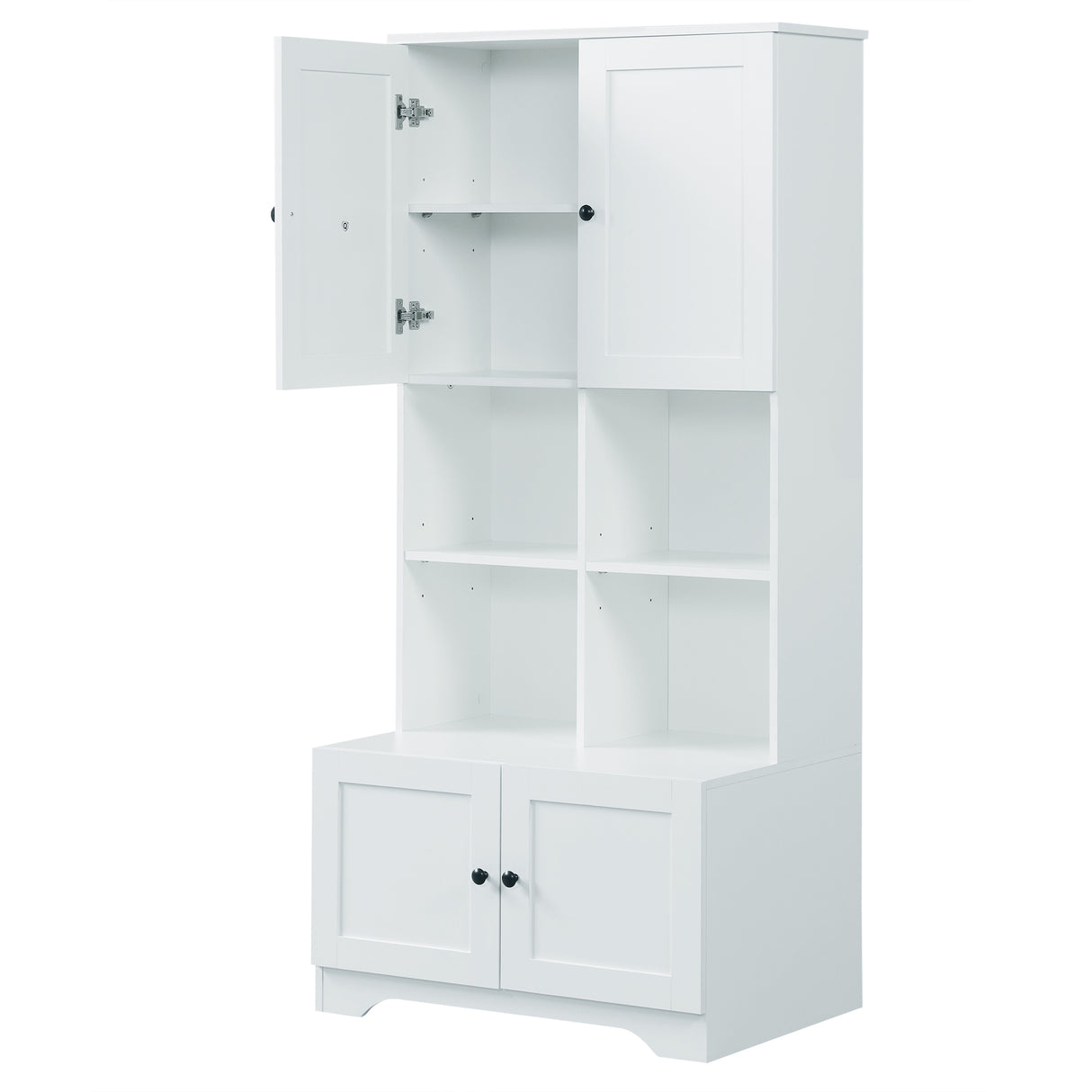 Bathroom storage cabinet, 4-door independent cabinet, adjustable shelf, open multi-layer shelf, white - V.I.P Digital Presence