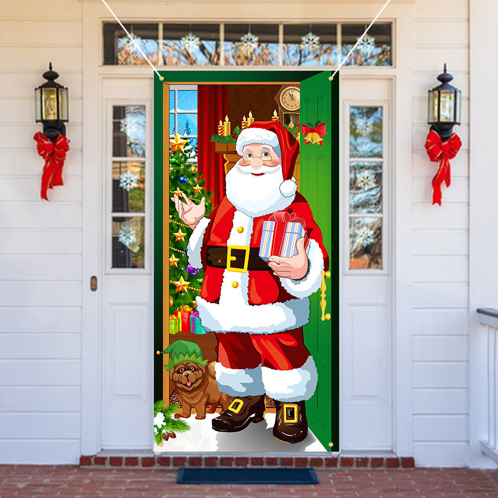 New Christmas Door Curtains, Flags, Outdoor Photography, Santa Claus and Puppies, Background Decoration, Hanging Cloth - V.I.P Digital Presence