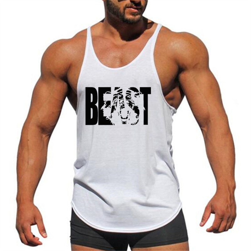 Letter printed men's fitness sports vest slim shoulder strap I-shaped vest cotton - V.I.P Digital Presence