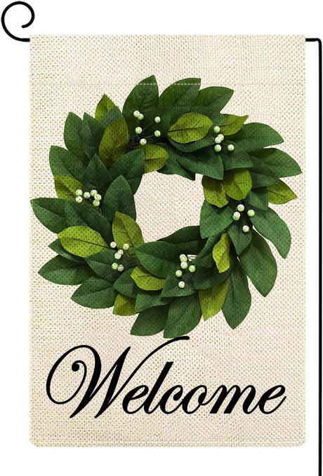 Spring Summer Welcome Wreath Garden Flag Magnolia Leaves Small Yard Flag Vertical Double Sided Burlap Farmhouse Seasonal - V.I.P Digital Presence