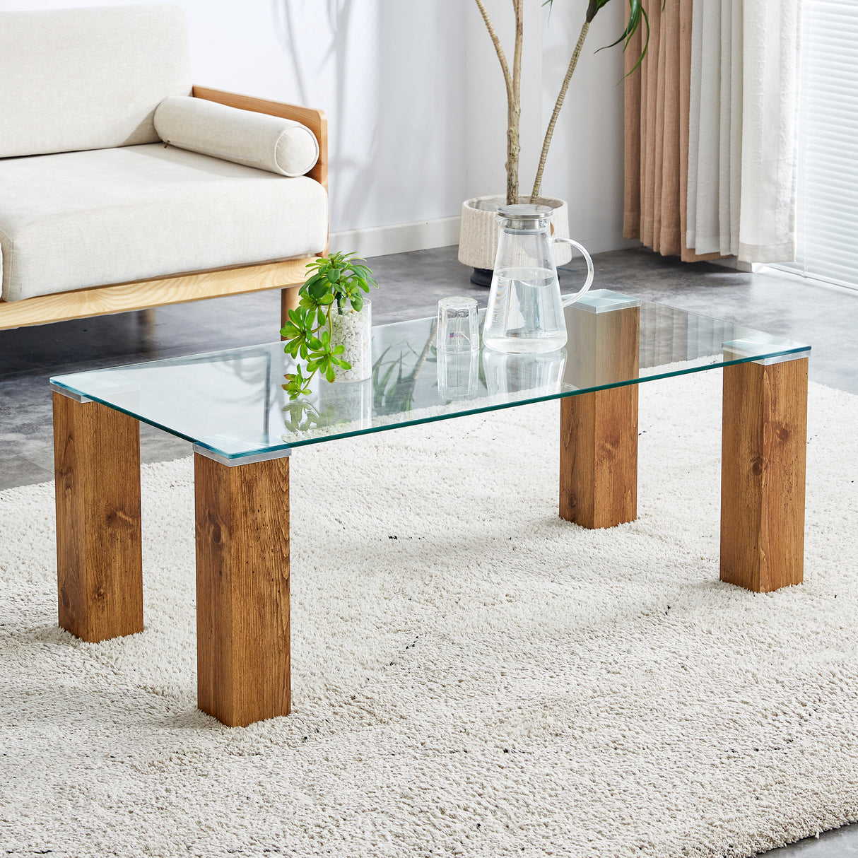 Glass-Top Coffee Table tea table with MDF Legs - Stylish Blend of Elegance and Durability 44.9"*21.7"*16.9"