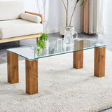 Glass-Top Coffee Table tea table with MDF Legs - Stylish Blend of Elegance and Durability 44.9"*21.7"*16.9"